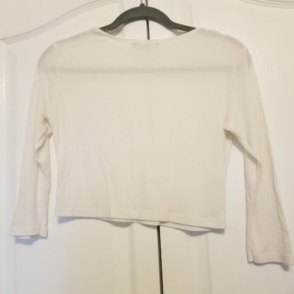 Brandy Melville White Crop 3/4 Sleeve Top Ribbed Relaxed Fit Small Shirt Crew - Picture 5 of 9